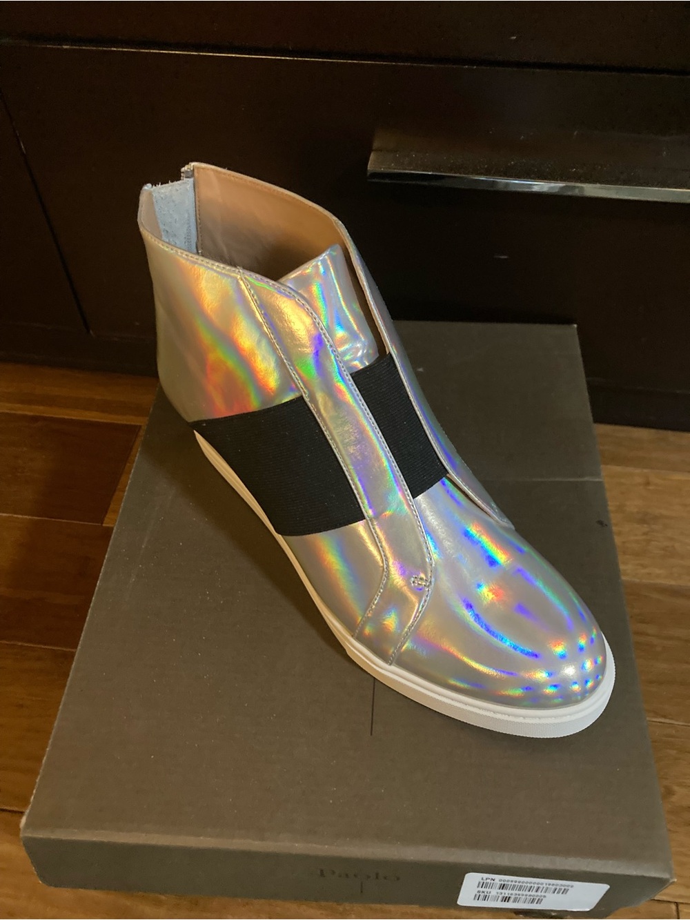 NIB Paolo Linea silver Iridescent ankle leather wedge shoes 9